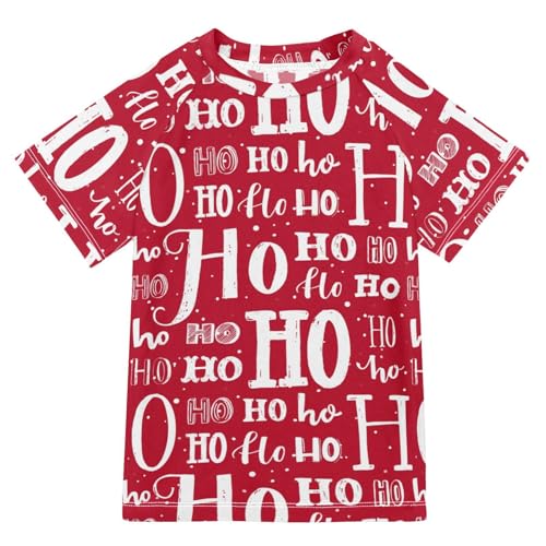 Aflyko Christmas Boys' Swim Shirt Ho Ho Ho Red White Rash Guard Beachwear Sun Protection Fishing Hiking Camping Surfing Swimming Toddler Infant Summer Daily T-Shirt, 4T