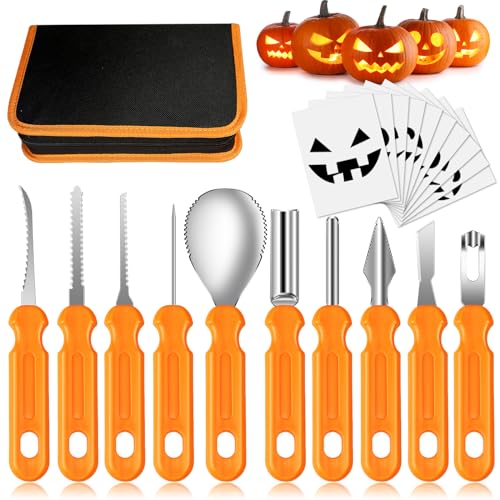 Mengine Halloween Pumpkin Carving Kit, Professional Pumpkin Carving Tools Heavy Duty Stainless Steel...