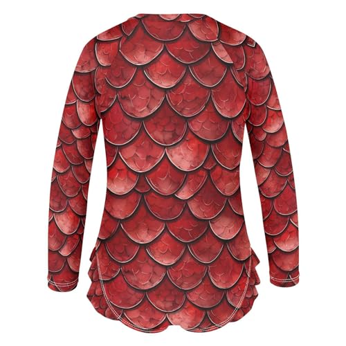 ALAZA Red Dragon Scale Animal Girls One Piece Swimsuit Long Sleeve Rashguard Swimsuit UV 50+ Swimwear Zip3