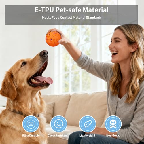 hipibbo Interactive Dog Toys Dog Ball, Durable Motion Pet Toys for/Small/Medium/Large Dogs, Birthday Gifts, Automatic Moving, Bouncing and Rotating, E-TPU Material, IP54 Waterproof (Orange) — view 5