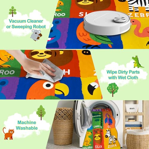 Kids Rugs for Playroom,4x6 Feet Upgrade Ultra Non Slip Area Rug, Washable Play Mat Rug Cute Animal Carpet for Classroom Toddler Nursery Kids Room Decor - Image 5
