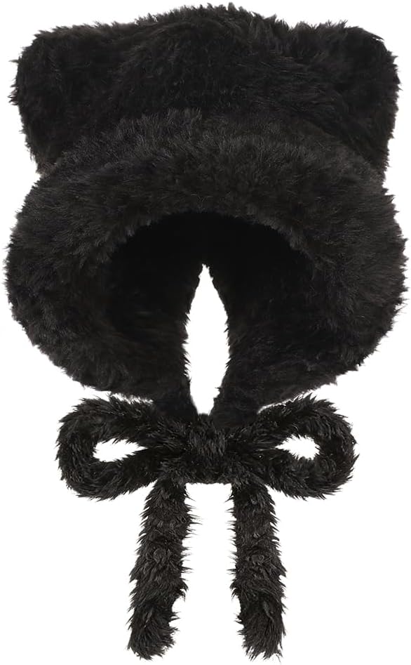 PENINSULA LOVE Winter Bear Ears Beanie Hat for Women Faux Fur Trapper Hat Sherpa Ear Flaps Peruvian Cap Fuzzy Warm Snow Cap - Image 3