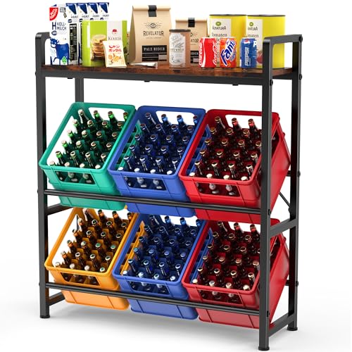 Estantería para 6 Cajas de Bebidas con Estante, Estante para Bebidas de Metal con Soporte Regulable en Altura, Sólido estante para cerveza, frutas, agua, capacidad de carga 340 kg, 32 x 102x 117 cm