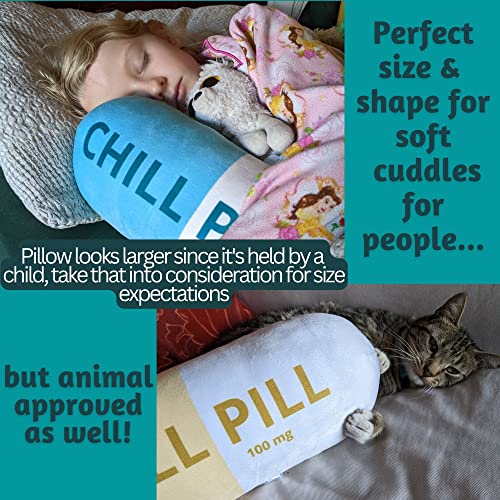 Funny Throw Pillow Chill Pill – The Over-the-Top Neck Pillow & Lumbar Support Pillow for Dorm Rooms, Classrooms & Calming Corners