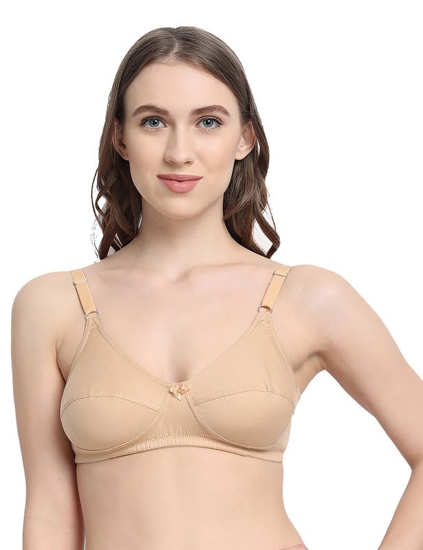 VSTAR HANA Non-Wired Non-Padded Cotton Knitted Full Coverage Bra for Women with Double Layered Seamed Cups