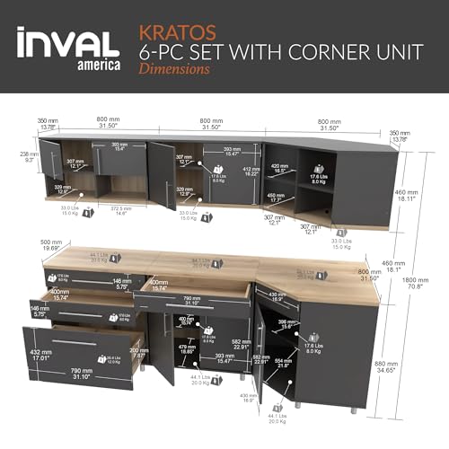 Inval GS-GP35 Kratos 6-Piece Corner Garage Storage Cabinet Set thumb #2