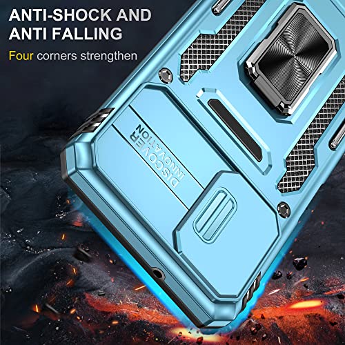 Image of Slide Camera Cover with Ring Holder Mobile Phone Case Cover for Samsung Galaxy A12 / M12 / F12 (Blue)