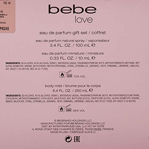 Bebe Love By Bebe For Women 3 Pc Gift Set 3 4oz Edp Spray 0 33oz Edp Splash 8 4oz Body Mist New Perfumes