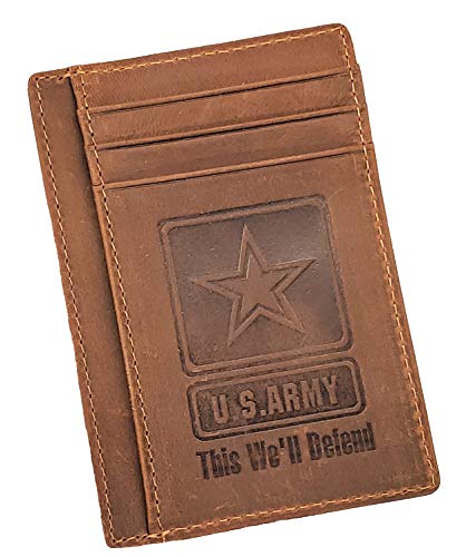 U.S. Army Wallet/Back Saver, Engraved Slim | Genuine Cowhide Leather | Slim, Front-Pocket, or Minimalist Wallet | Perfect US Army Wallet/Gift | Beautiful Gift Box