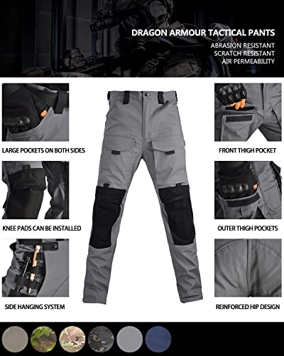 Han·wild Men's Combat Pants Tactical Military Pant With Knee Pads Airsoft Hiking Trousers Gray #TOP2