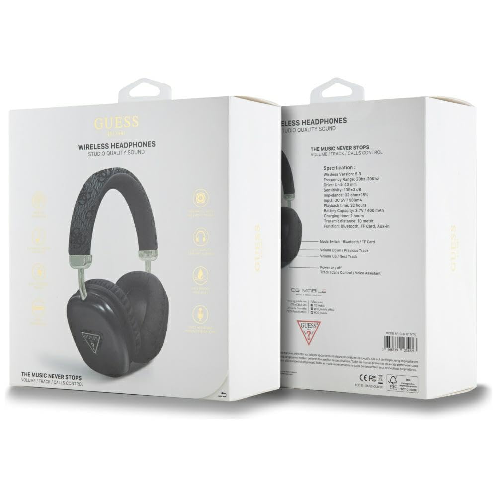 CG MOBILE Guess - Cuffie Bluetooth con logo triangolo dorato, suono chiaro, bassi profondi potenti, design ergonomico, durata della batteria durevole, facili da abbinare, versione BT 5.3, tempo di