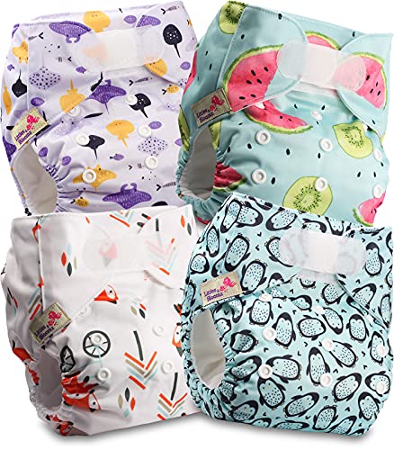 Littles and Bloomz - Pañal reutilizable para bebé con velcro, 4 pañales, FLV2-0403