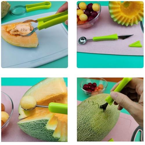 Image of Stainless Steel Julienne Vegetable Peeler Multi-Functional Fruit & Veggie Shredder Slicer and Grater for Potatoes, Carrots, Cucumbers (Melon Baller Scoop Set)
