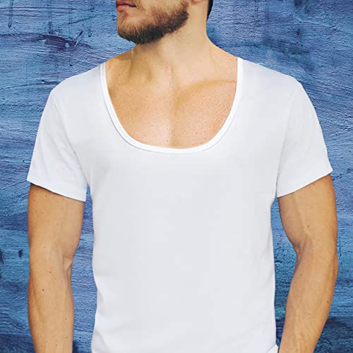 NO Show Deep Scoop Neck Cotton Odor-Control Undershirt for Men, White4