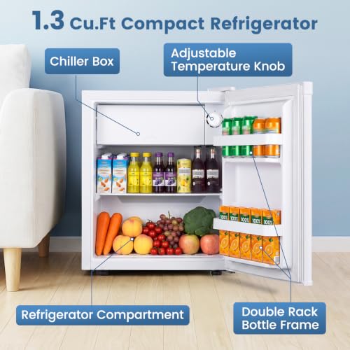Image of COWSAR 1.3 Cu.Ft Mini Fridge, Reversible Single Door Compact Refrigerator