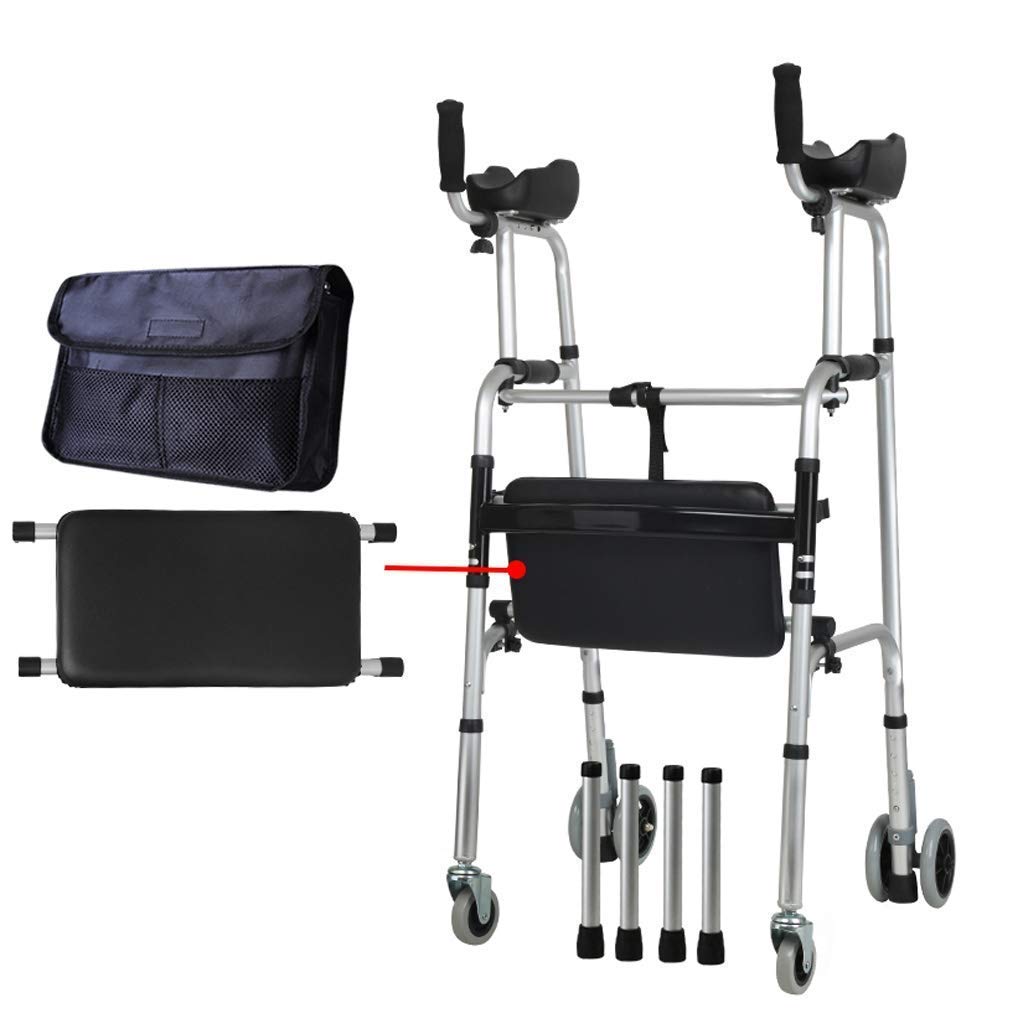 MYIMECrutches, Standard Walking Frames 4 Wheel Rolling Walker with Wheels, Seat, and Bag - Folding Rollator Walker for Seniors- Walking Aids Lightweight Aluminum Supports up to 440 lbs LEOWE