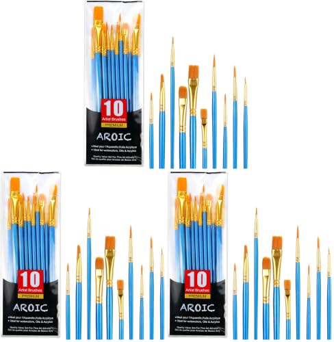 Image of Acrylic Paint Brush Set, 3 Packs / 10 pcs Watercolor Brushes Painting Brush Nylon Hair Brushes for All Purpose Oil Watercolor Painting Artist Professional Kits.