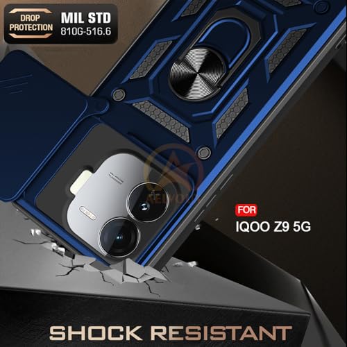 Image of AESTMO Tough Armor Compatible with iQOO Z9 5G Bumper Back Case Cover | Ring Holder & Sliding Camera Shield Cover | 360 Degree Protection Back Case Cover Compatible with iQOO Z9 5G (Blue)