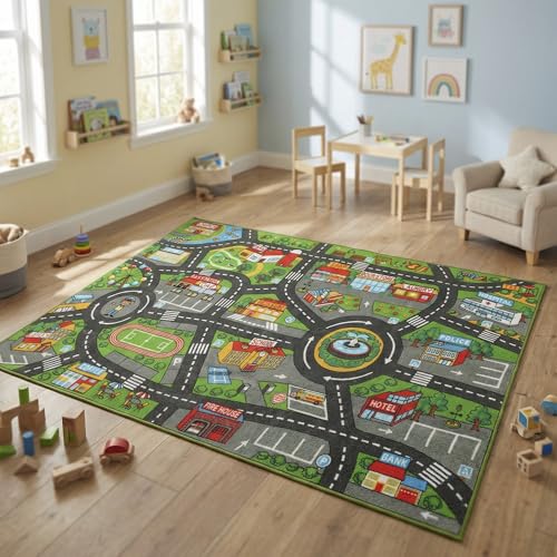 AIYAPLAY Tapis de jeu pour bébé, 200 x 150 cm, tapis de sol antidérapant, motif de route de la ville, favorisant le développement sensoriel, pour ramper et jouer dans la chambre, le salon