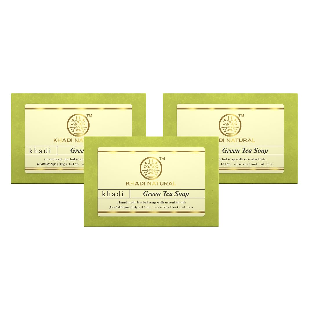 Khadi Natural Green Tea Soap | Herbal Handmade Soap | Bathing Soap for Acne | Soap for Rejuvenating Skin | Suitable for All Skin Types| Pack of 3 (125g*3, 375gm)-image-49