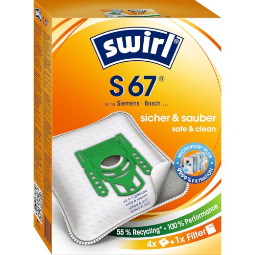 Swirl S67 Sacchetti per aspirapolvere Siemens e Bosch confezione da 4 Orange, Weiß