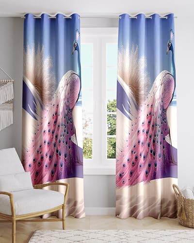 Image of Ultimate Trends Digital Printed |Peacock Prints| Light Filtering Curtains for Windows & Doors | Multiple Styles & Colors | Set of 2 | 8 FEET