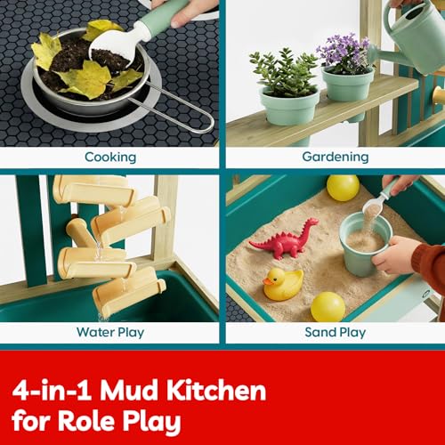 Image of TOP BRIGHT 4 in 1 Mud Kitchen for Kids, Outdoor Playhouse for Water Play | Sand Play, Cooking & Gardening Playset with Accessories, Sensory Table Set, Backyard Pretend Play Toy for Boys Girls Ages 3