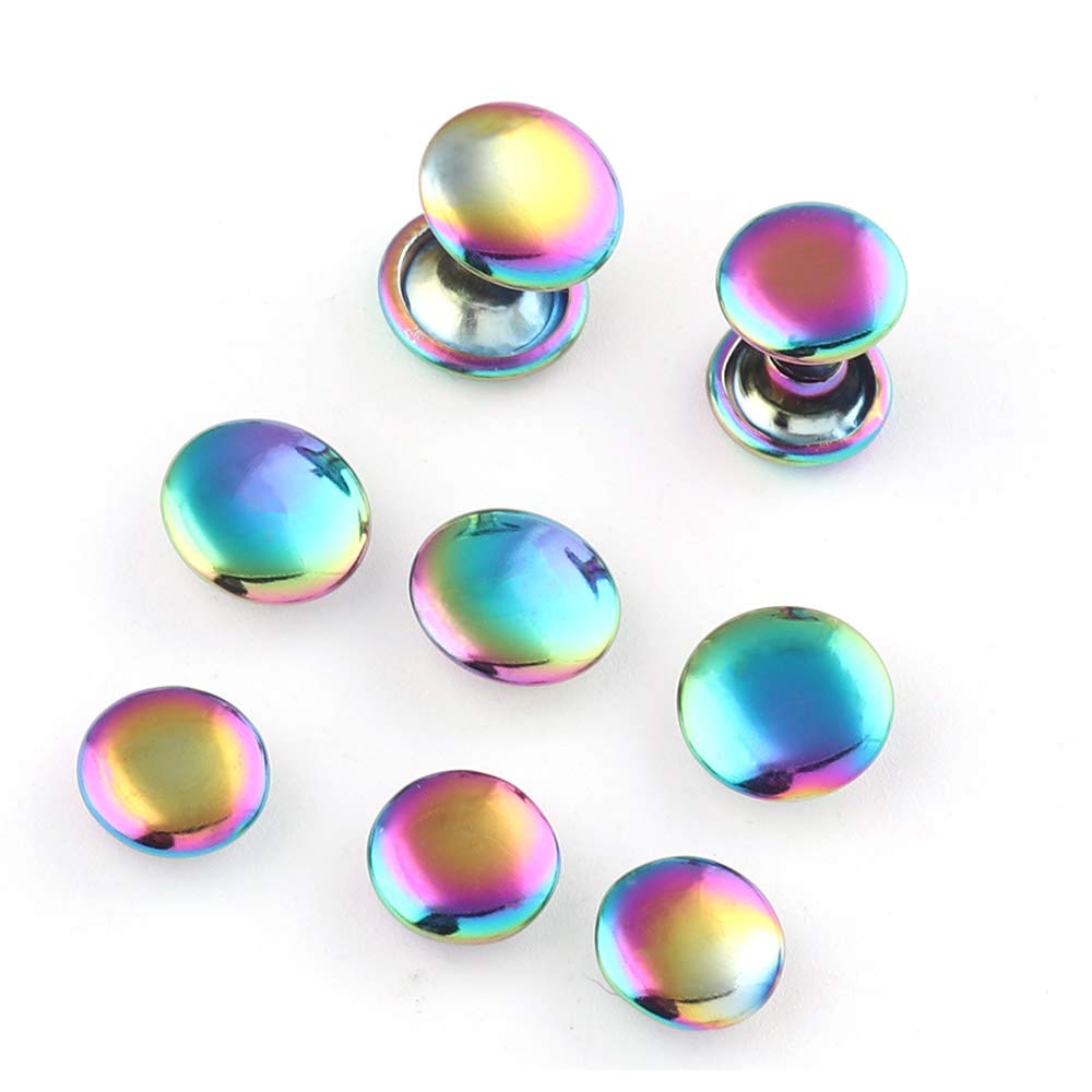 Rainbow Double Cap Rivets - 8-9mm, Rose Gold/Silver/Gunmetal, For Leather Craft, Bags, Belts (20pcs Per Color)