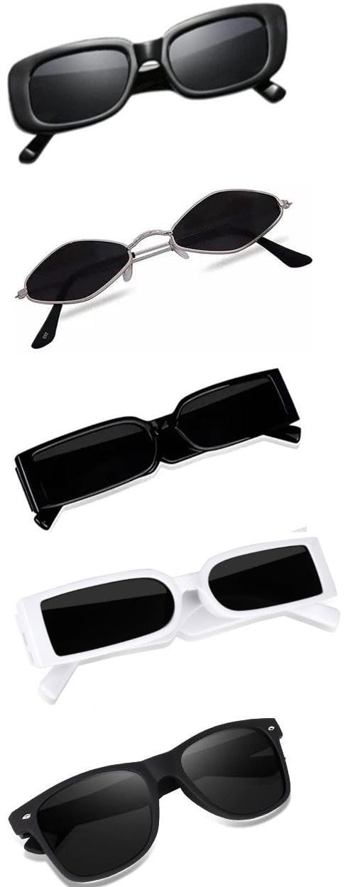 Unisex Combo offer pack of 5 shades glasses Black Candy MC stan Rectangle Retro Vintage Narrow Sunglasses Women::Men Small Narrow Square Sun Glasses Combo offer pack of 5-5IN1-2