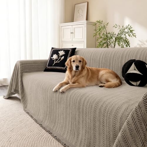 VOIR Couch Cover Washable 3 Cushion Chenille Sofa Slipcover, Warm Stone - image 1