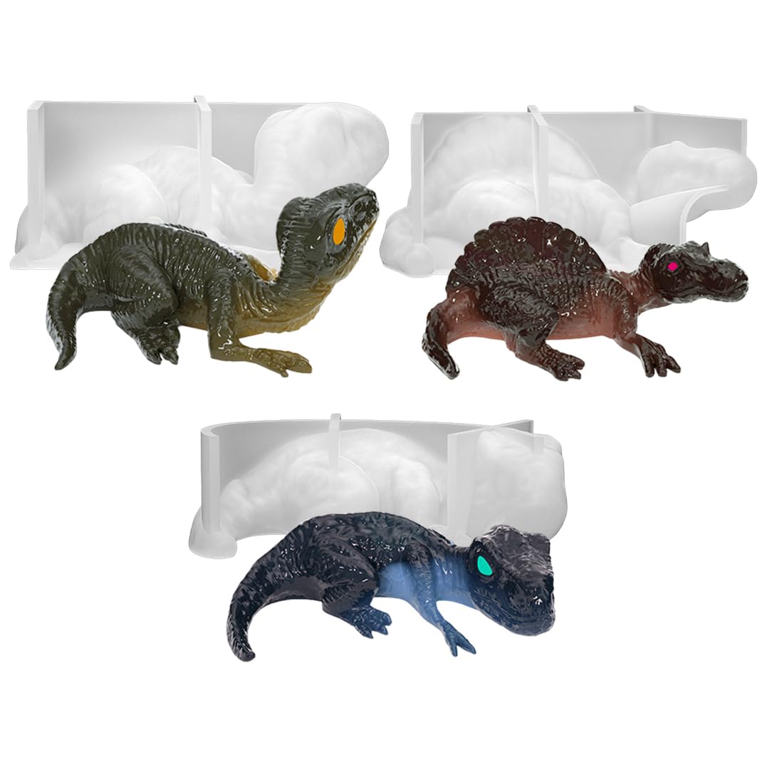 DIYBravo 3Pcs Resin Silicone Dinosaur Moulds, 3D UV Epoxy Art Casting Moulds, Crystal Jewelry Mould, for Key Chain Pendent, Home Decoration, DIY Gift
