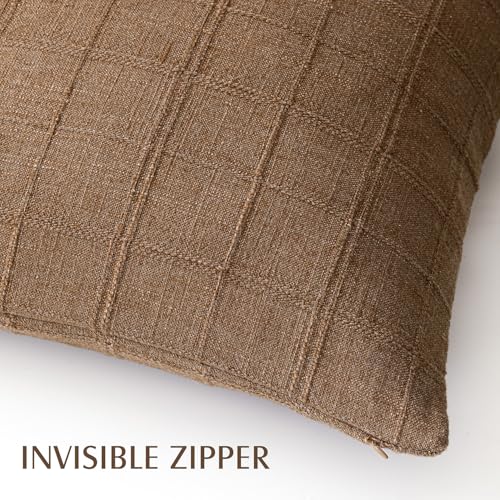 Image of Foindtower Set of 1 Decorative Linen Check Throw Pillow Cover Neutral Long Body Lumbar Cushion Cover Farmhouse Vintage Boho Home Decor for Sofa Chair Couch Bedroom Living Room,14x36 Inch,Brown Hazel