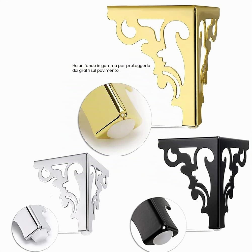 4 gambe moderne per divano, 15 cm, accessori per mobili da tavolo, armadio, gambe in ferro, motivo cavo (oro)