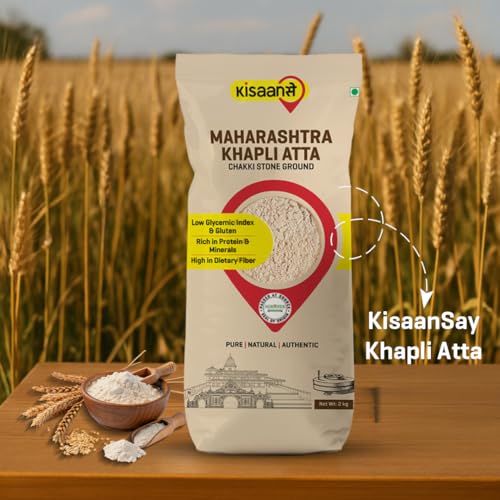Image of KisaanSay Chakki Khapli Atta (4 KG) | Stoneground High Protein Atta | Low Gluten Emmer Wheat Flour | High in Fibre & Easy to Digest Khapli Wheat Aata | Nutrient-Rich & Low GI Flour for Softer Rotis