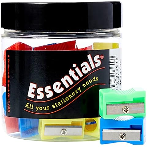 Whitecroft Essentials Stationery Tubs Plastic Pencil Sharpeners - Assorted Colours (Pack of 30) Cover