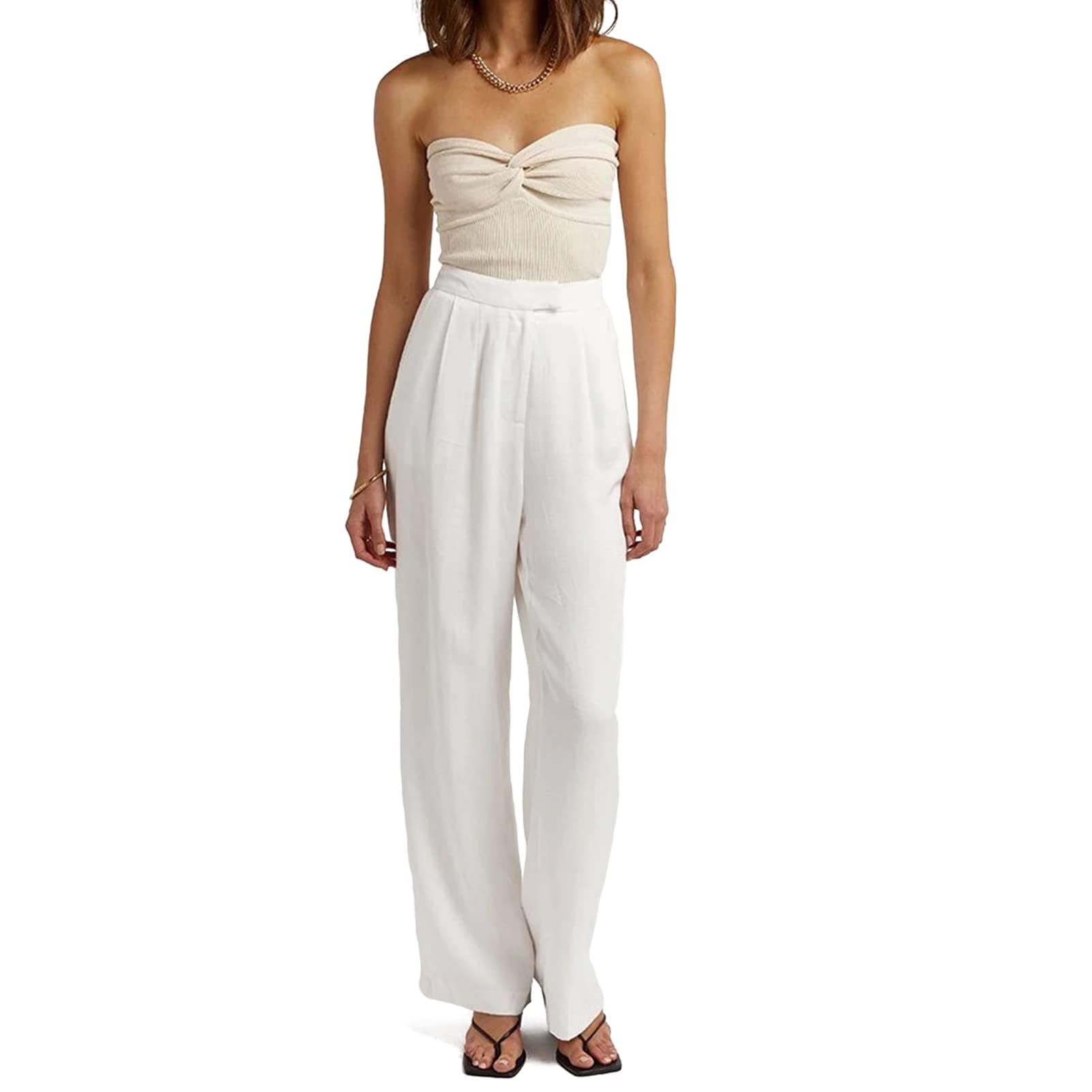 Top a Fascia Estivo da Donna Senza Spalline Senza Maniche al Largo della Spalla Top a Costine a Pieghe in Maglia Sexy Camicetta Canotte Party Top Corti Crop Top Tunica(S-Albicocca)