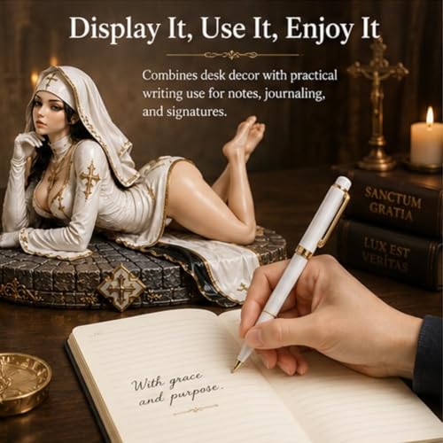 Holy Temptation Gothic Nun Pen Holder, Sacred White Midnight Black Desk Organizer, Holy Temptation Cross Detail Desk Figurines, Gothic Home Office Decor Gift for Halloween Desk Decor (01#) - Image 5