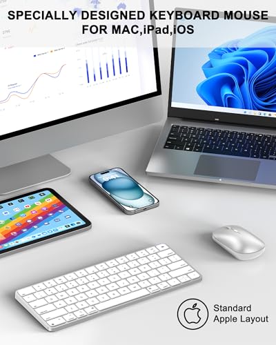Image of Bluetooth Keyboard and Mouse for Mac, Rechargeable, Mini Size, Ultra Slim, Quiet Typing, 4 Level DPI, Wireless Keyboard and Mouse Compatible with Mac, iPad, iPhone, MacBook Air /Pro
