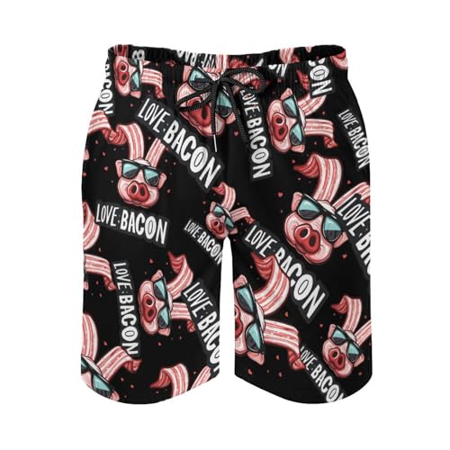 Funny Bacon I Love Bacon Men's Swim Trunks Quick Dry Beach Shorts Board Shorts Bathing Suits with Pockets3
