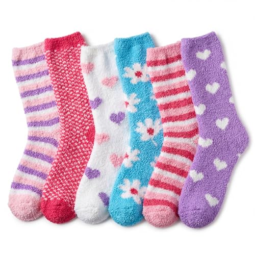 Image of Tipi Toe Womens Fuzzy Crew Socks with Anti Slip Grips Warm Cozy Fluffy Winter Slipper Socks Non Skid Home Socks for Women