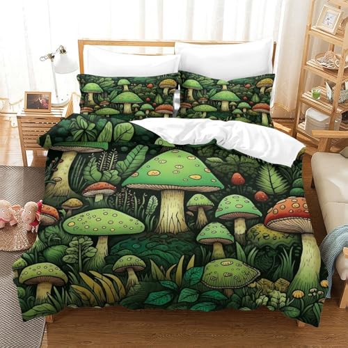 Housse de couette forêt de champignons 3D parure lit microfibre hypoallergénique