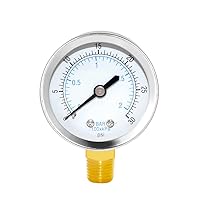Vista 15 de Joywayus Manómetro de presión 0-30 PSI, latón 1/4" NPT rosca macho montaje inferior, relleno de glicerina, carcasa de acero inoxidable, función
