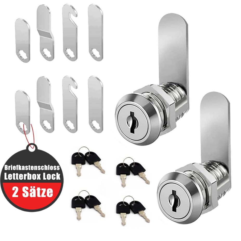 Candado para buzón, 4 llaves, viene con 4 placas de cerradura diferentes, cerradura de buzón de 16 mm, cerradura de taquilla, diámetro 18 mm, cerradura de palanca para buzones