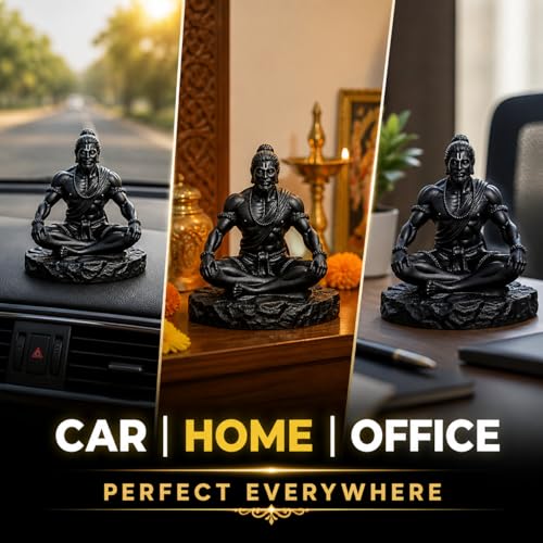 Image of CHULO Black Matte Finish Lord Hanuman Idol for Car Dashboard, Home & Office Desk | Hanuman Ji Murti for Positivity, Strength, Good Luck & Prosperity - 10x8x10 cm | Hindu Spiritual Gift Showpiece