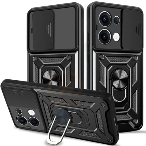 Image of Armor Bumper Back Cover Case for Oppo Reno13 5G Rotating Camera Cover, Ring Holder & Kickstand | Heavy Duty & 360 Degree Protection Oppo Reno13 5G Back Cover (Black)