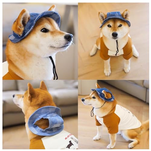 Hdkuw Dog Bucket Hats, Dog Round Cap With Ear Hole, Adjustable Outdoor Travel Sun Protection Sport Hat For Cat Small Medium Dogs Dark Blue Denim M thumb #7