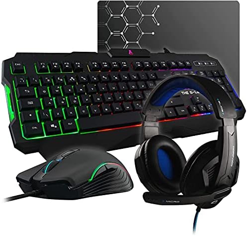 G-LAB Combo Argon E – 4-in-1 Gaming Bundle – Backlit QWERTY Gamer Keyboard, 3200 DPI Gamer Mouse, Gaming Headset, Non-Slip Mouse Pad – PC PS4 Xbox One Gamer Pack