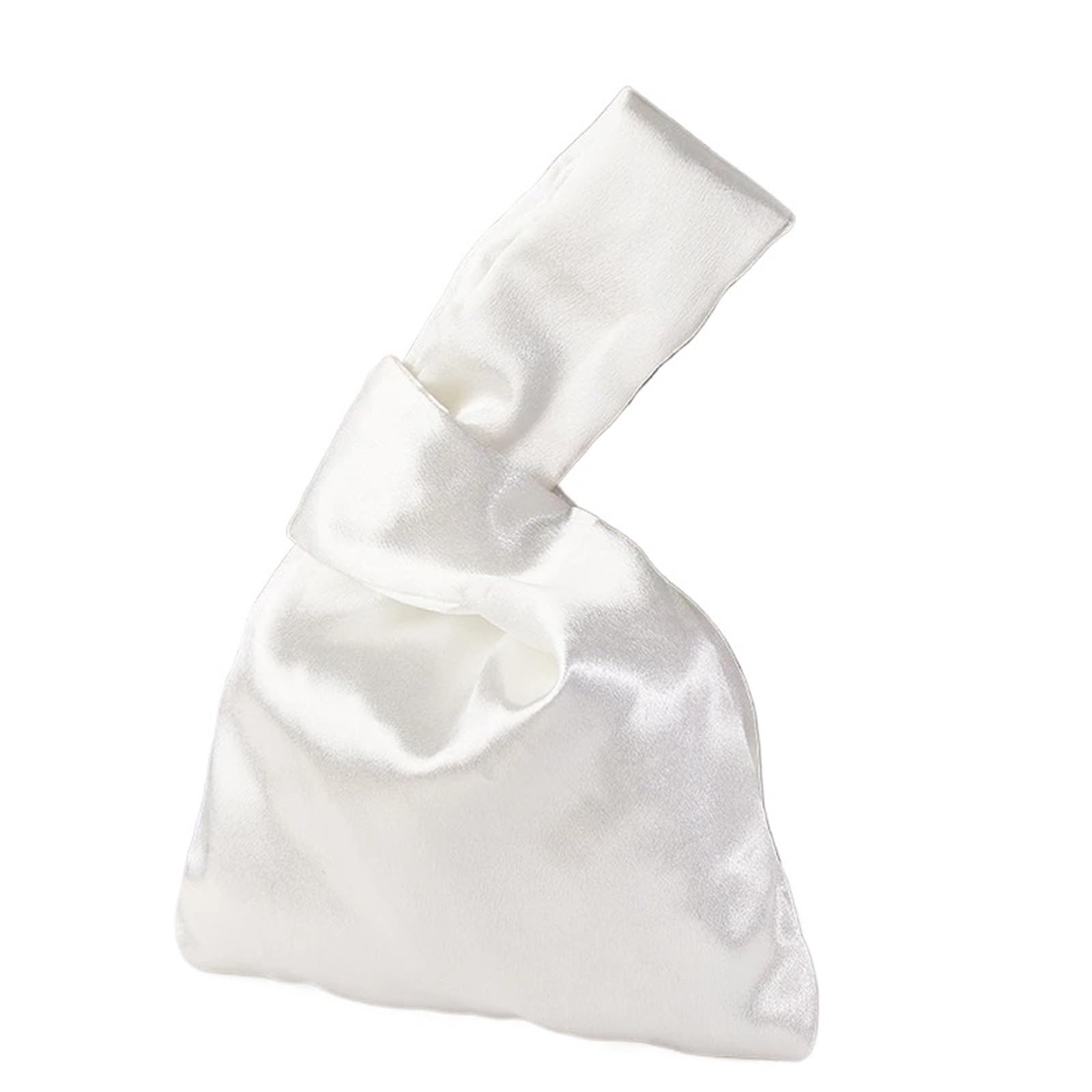 Zpfdsg Women's White Wrist Knot Bag Handbag Wrist Bag Mini Knot Vintage Silk Tote Bag Casual Color Student Reusable Folding Shopping Bag(White)