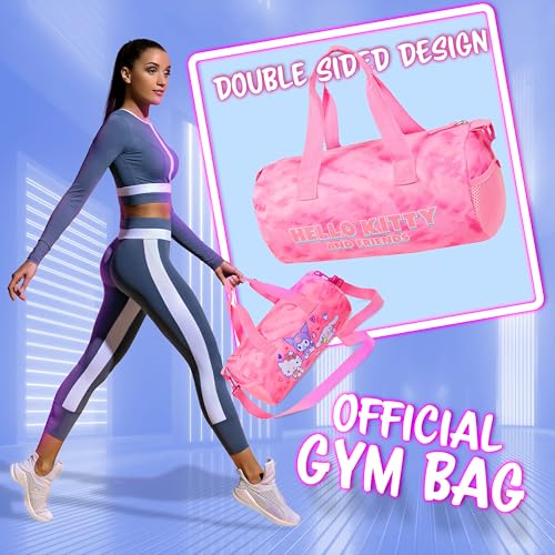 Hello Kitty Sports Duffel Bag - Pink, Cartoon Pattern - 14.9x7.8x7.8 inches - Adjustable Shoulder Strap - Zipper Closure - Carrying Handles - Perfect for Girls, Teens, or Women3