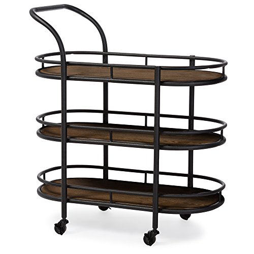Baxton Studio Karlin Rustic Industrial Style Antique Textured Metal Distressed Wood Mobile Kitchen Bar Serving Wine Cart, Black, 33 X 18 X 37 #TOP2